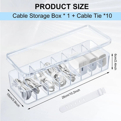 Tatuo 1 Pcs Cable Organizer Box with Wire 10.79'' X 3.78'' X 1.97'', Clear