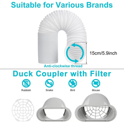 Foancie Portable AC Panel Set + Exhaust Hose, White with Silver Accents