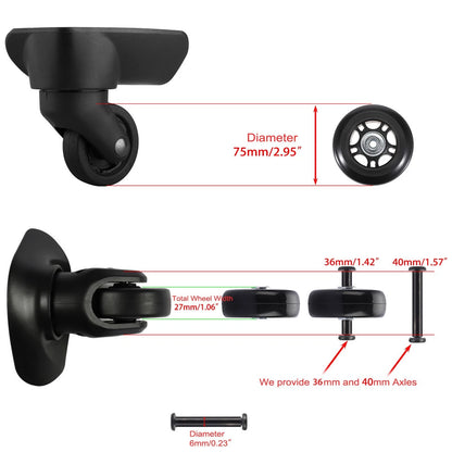 OwnMy 75mm x 23mm Luggage Wheels Replacements Set of 2 / 2.95", Black