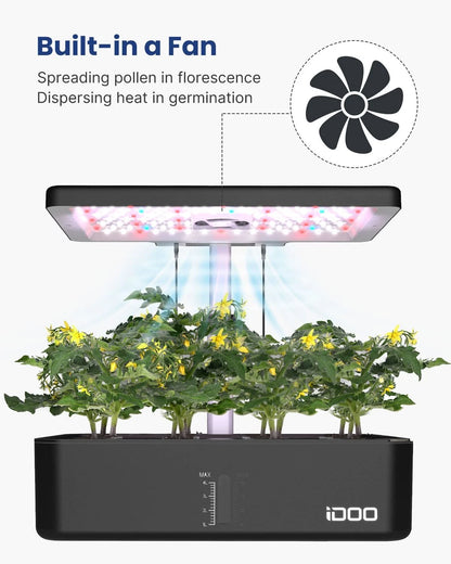iDOO Hydroponics Growing System Kit 12Pods, Indoor Herb Garden Black
