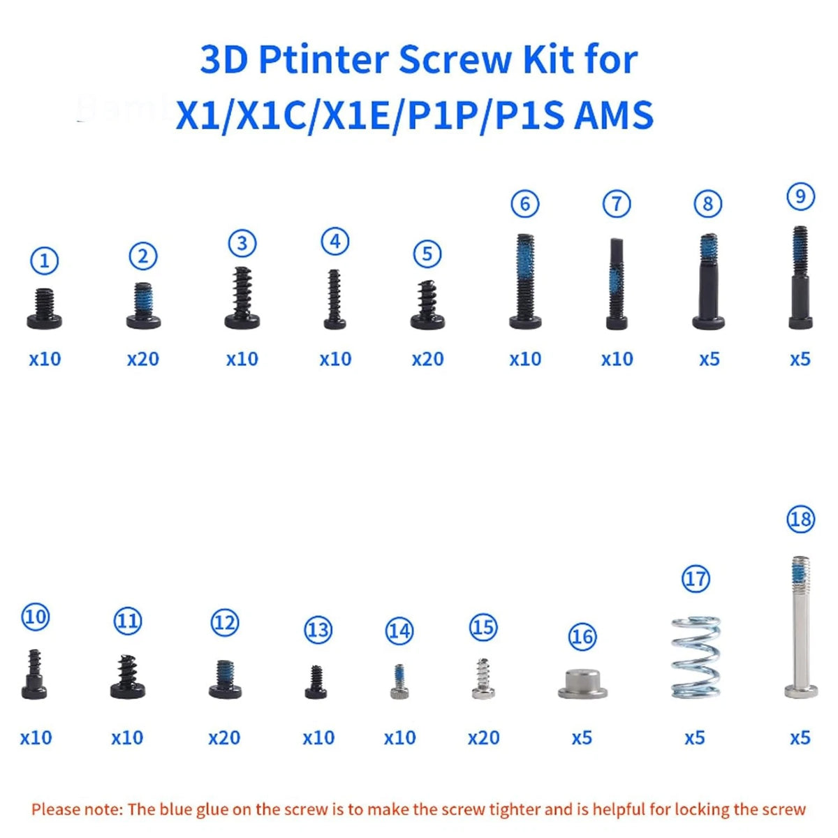 3D Printer Accessories Screws Assortment Kit for X1/X1C/X1E/P1P/P1S/AMS:...