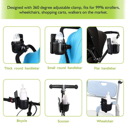 Accmor Stroller Cup Holder with Phone Holder, 1 Count (Pack of 1), All Black