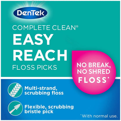 DenTek Easy Reach Complete Clean Floss Picks, with 75 Count (Pack of 3)