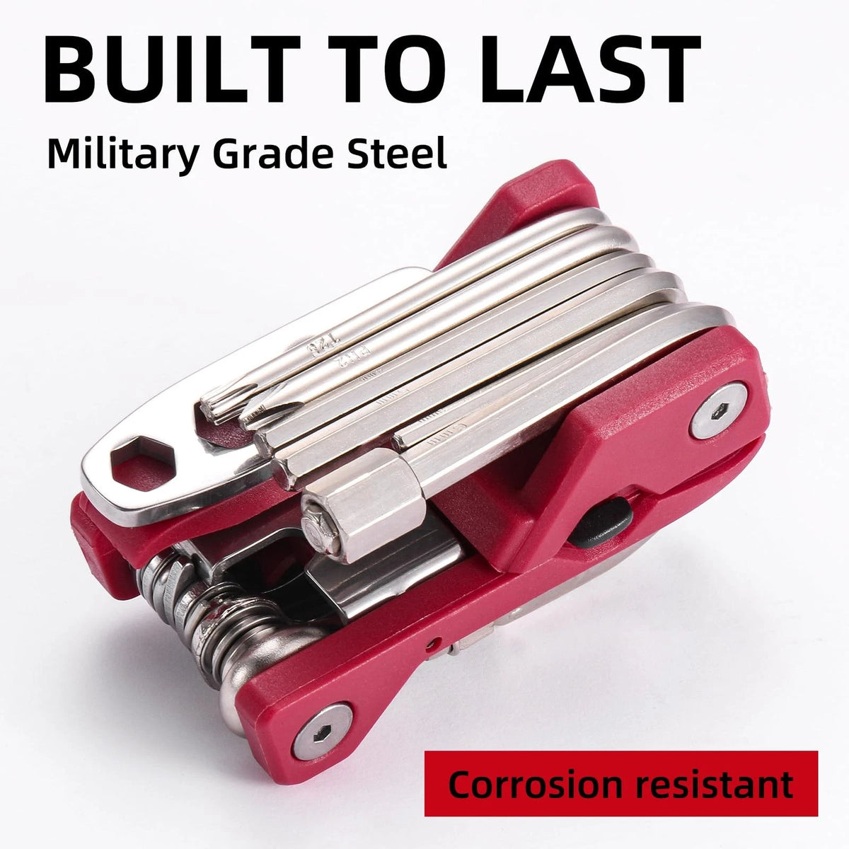 BONNEAIDE 21 Bike Repair Multitool Kit with Carry Case, Portable Silver, Red