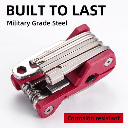 BONNEAIDE 21 Bike Repair Multitool Kit with Carry Case, Portable Silver, Red