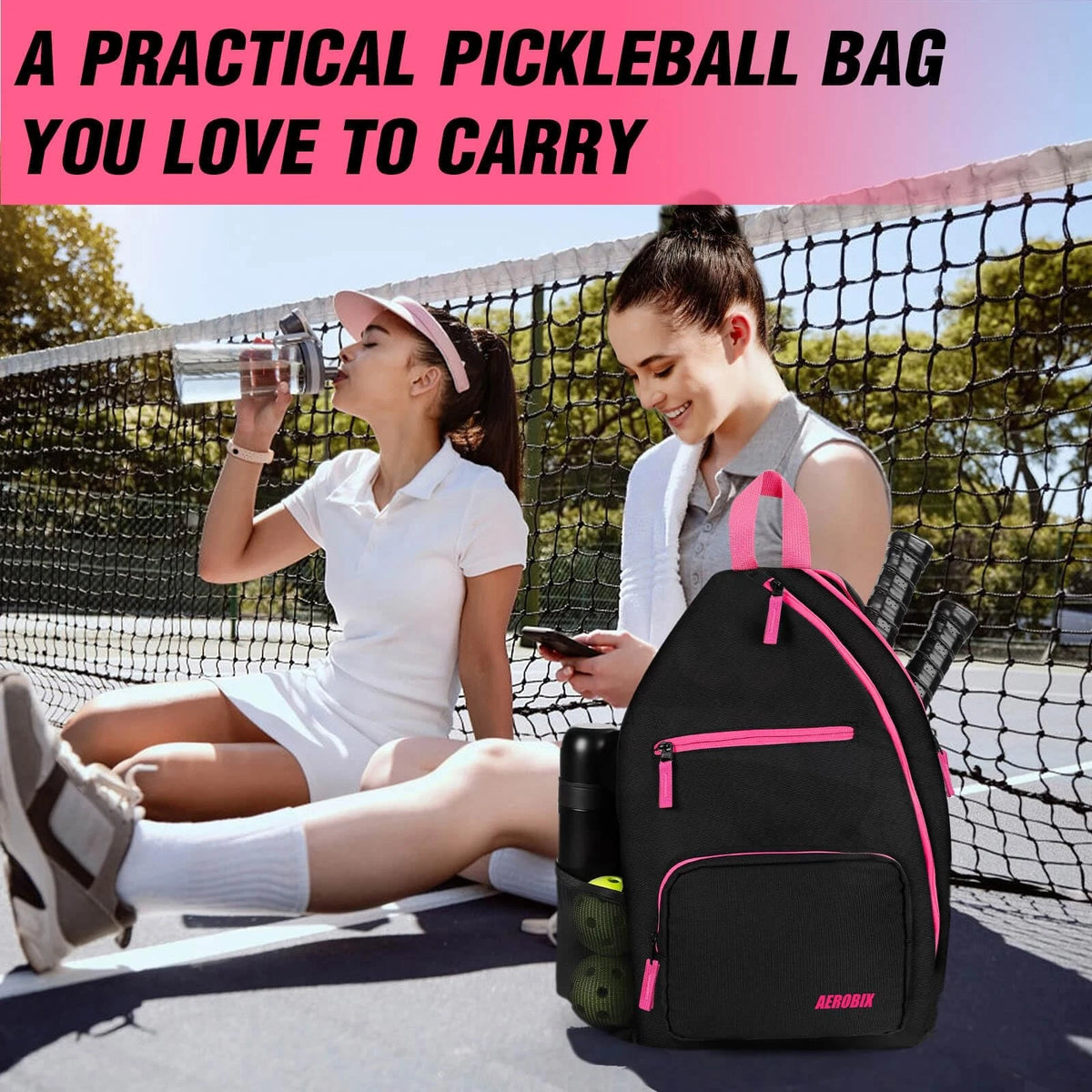 AEROBIX Pink Pickleball Bag for Women & Men, Pickle Carry-On 20-Inch, PINK