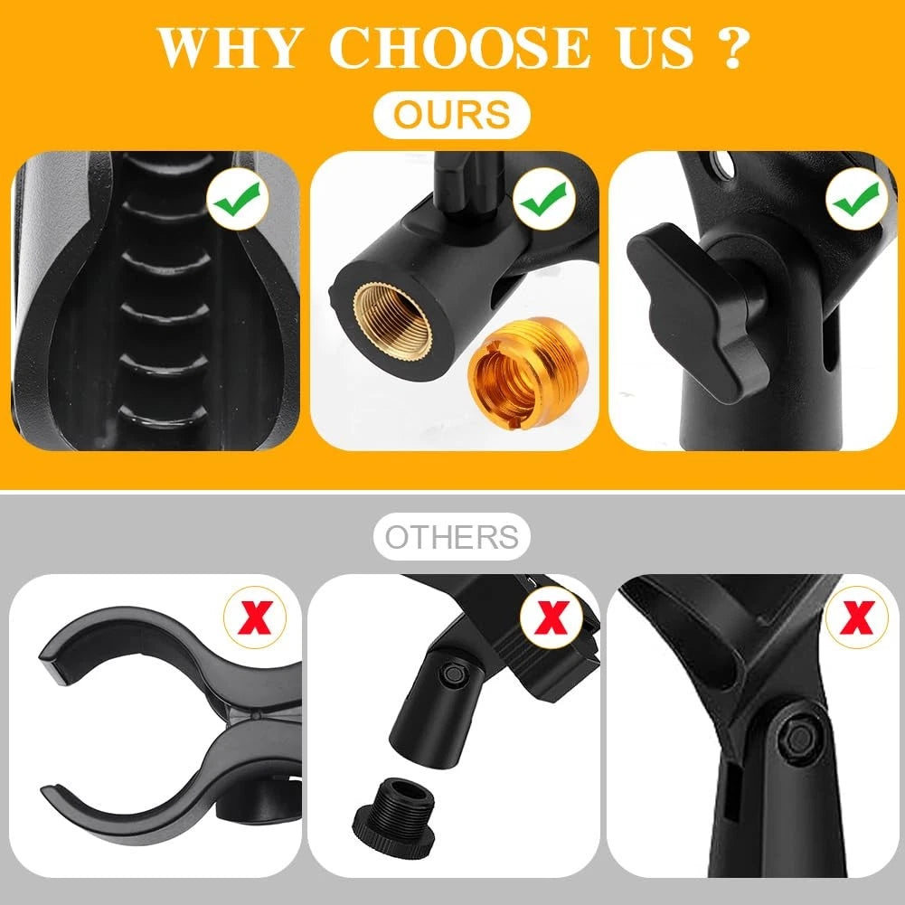RVXlRDN 3 pcs Universal Microphone Clip Holder, Adjustable free size, Black