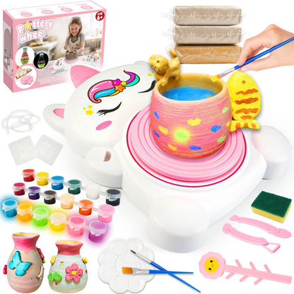 Pottery Wheel Kit for Kids with Glow Paints, Complete Arts white