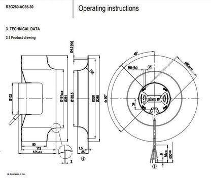 Ebmpapst R3G280-AC66-30 Centrifugal Fan 48VDC 135W 2.85A Air Conditioning Fan