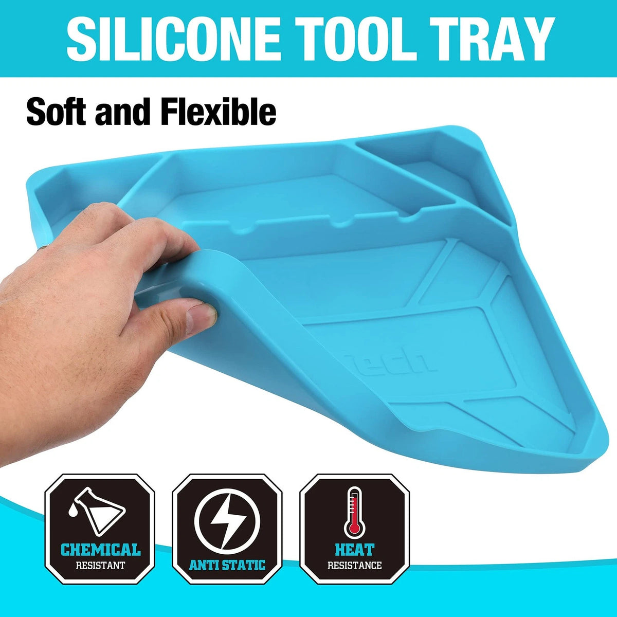 DURATECH 2-Piece Silicone Tool Tray, Premium Non-Slip Flexible Large, Blue
