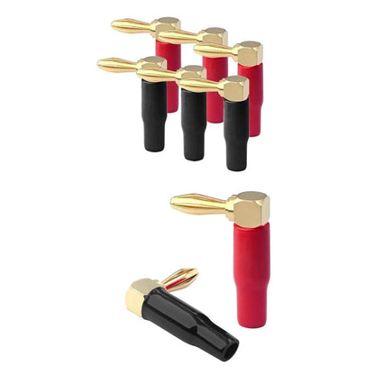 8x 90 Deg Banana Plugs Gold Plated Copper Dual Screw Solderless 10-18AWG Speaker