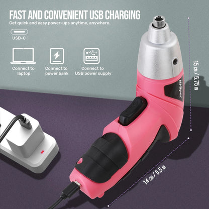 Hi-Spec Cordless Electric Screwdriver, Power Screw Driver 19pc, Light Pink