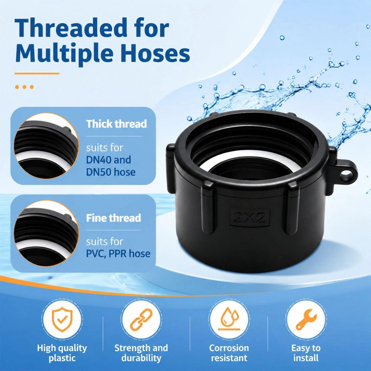 Plastic Female Fine IBC Tote Tank Adapter For DN40 DN50/2" Hose BSP Male