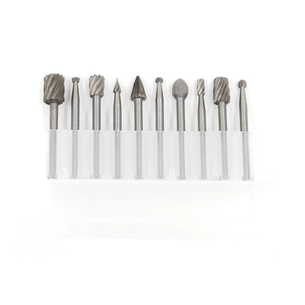 10Pack 1/8in Shank HSS Rotary Burr File Rasp Drill Bits For Wood Stone Carving