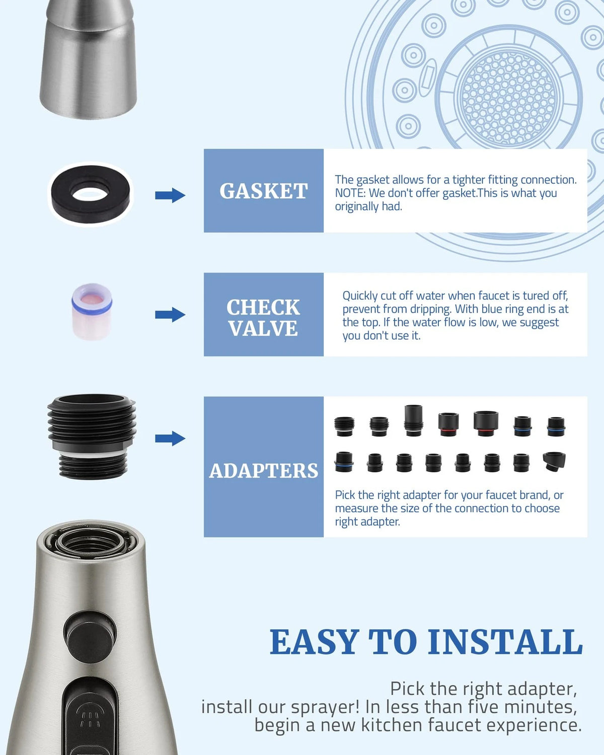 Kitchen Faucet Sprayer Head Replacement - Pull Down Brushed Nickel