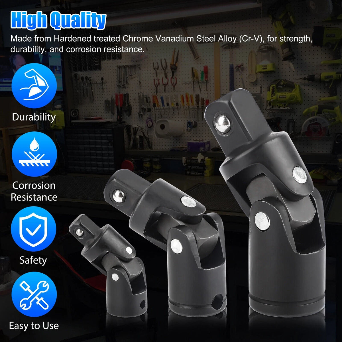 3Pack 1/4" 3/8" 1/2" Drive Swivel Impact Universal Joint Socket Set Adapter Tool