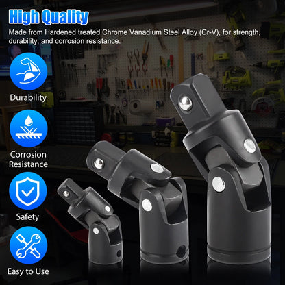3Pack 1/4" 3/8" 1/2" Drive Swivel Impact Universal Joint Socket Set Adapter Tool