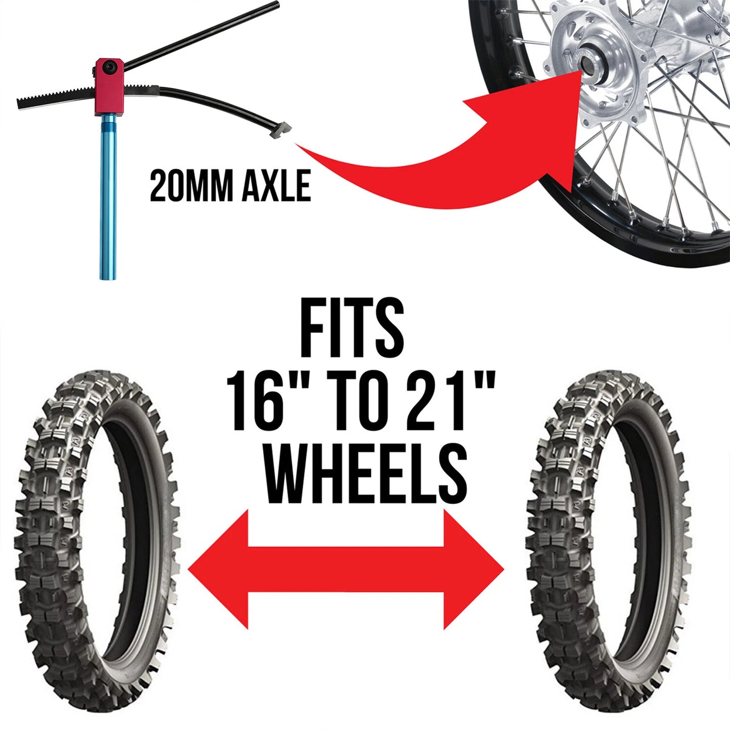 Tire Changing Kit Fits Enduro and Motocross for 16" to 21" Wheels 20mm Axles