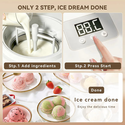 Ice Cream Maker with Built-in Compressor - Fastest 1.28 Quarts, White