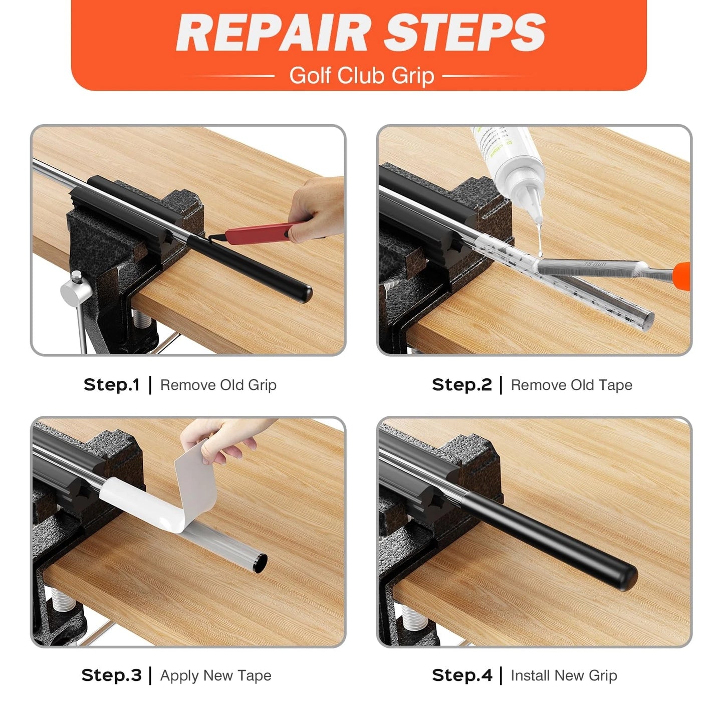 Hibijou Portable Golf Club Regripping Kit with Bench Vise – Medium, Black