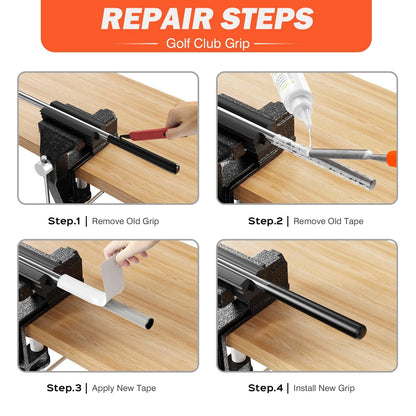 Hibijou Portable Golf Club Regripping Kit with Bench Vise – Medium, Black