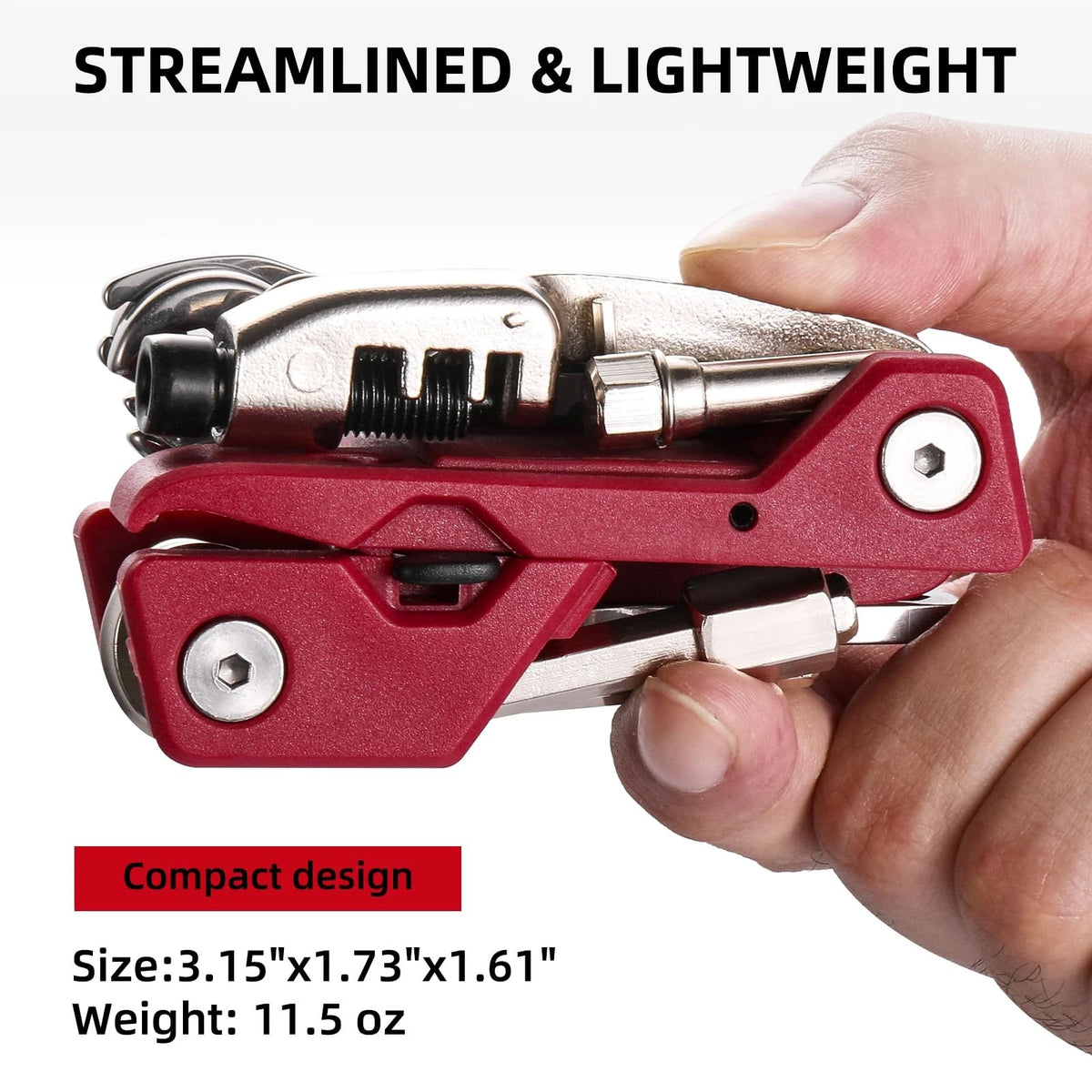 BONNEAIDE 21 Bike Repair Multitool Kit with Carry Case, Portable Silver, Red