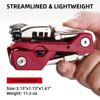 BONNEAIDE 21 Bike Repair Multitool Kit with Carry Case, Portable Silver, Red