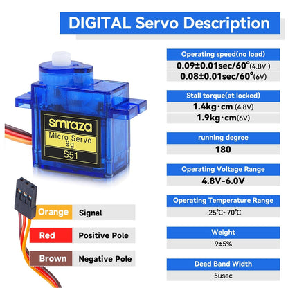 Smraza 10 Pcs SG90 9G Micro Servo Motor Kit (Metal Gear) for Arduino 10, Sg90