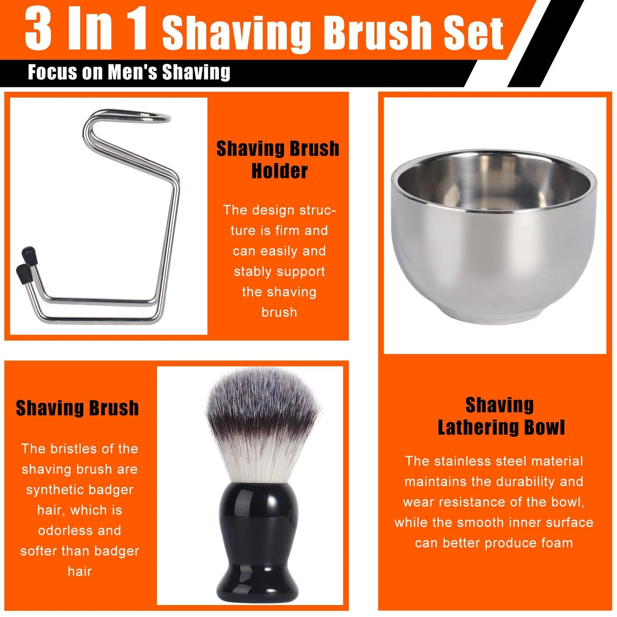 VALENTISE Shaving Brush, 3 In 1 Brush Set Includes Black and Sliver