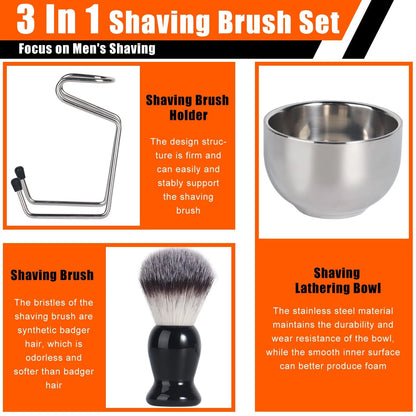 VALENTISE Shaving Brush, 3 In 1 Brush Set Includes Black and Sliver
