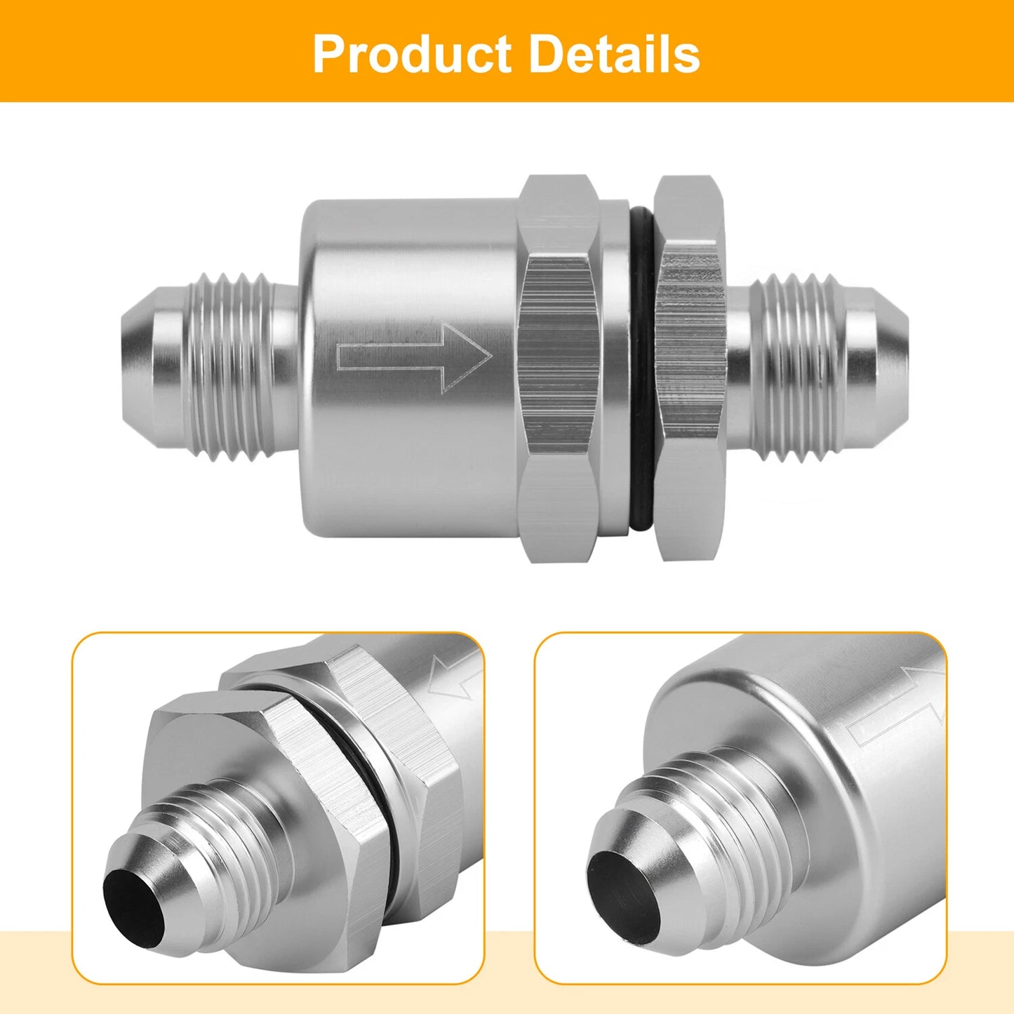 Aluminium -6 AN to AN6 Flare Inline Check Valve -Sliver