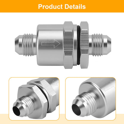 Aluminium -6 AN to AN6 Flare Inline Check Valve -Sliver