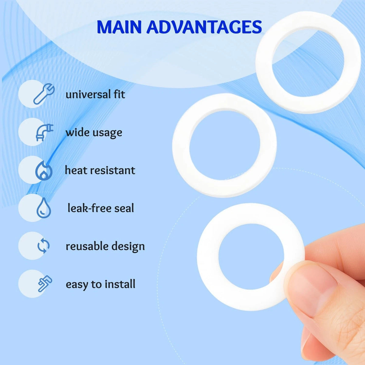 25 pcs 1/2" Silicone Flat Washers – White Sealing Gaskets & Wave 1/2 inch