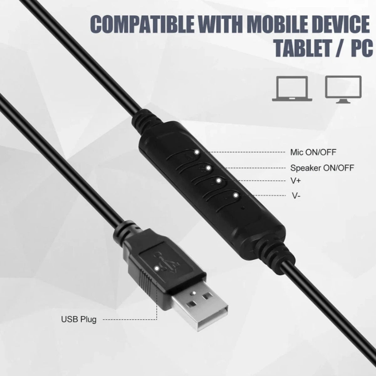 USB Headphone With Flexible Microphone Boom For Customer Service Job Call Center