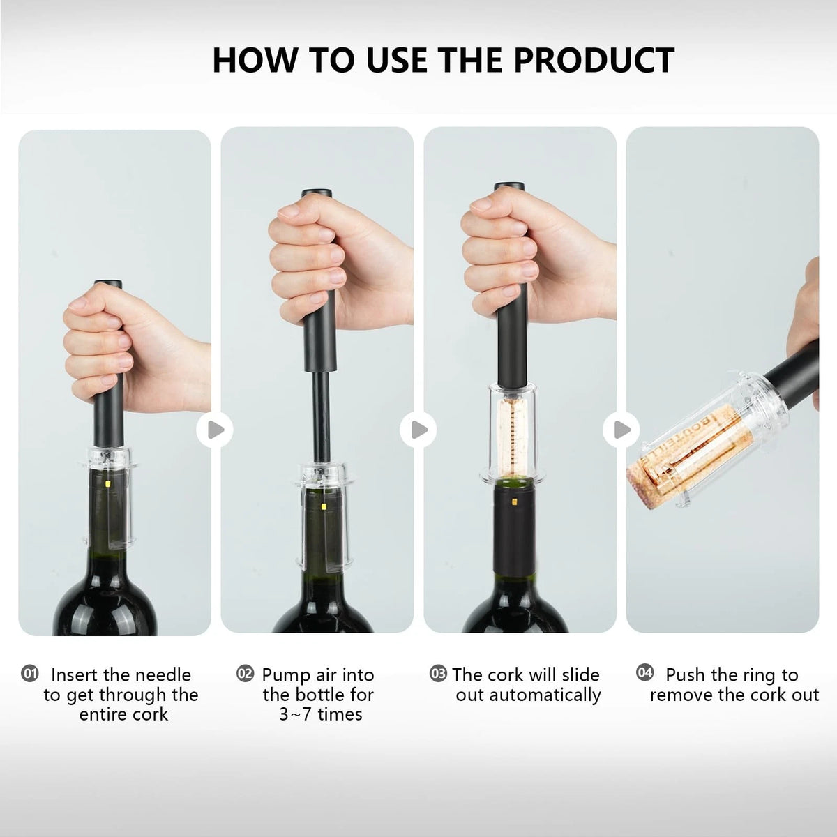 Wine Air Pressure Pump Bottle Opener Set,Simple large, Black 5 set
