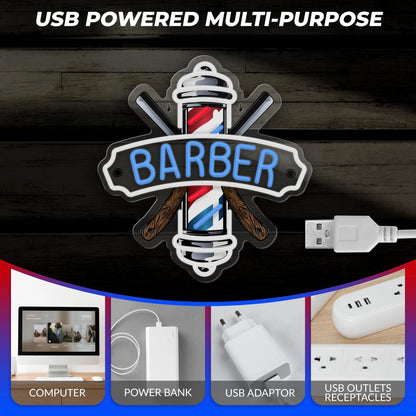 Barber Neon Sign for Shops Hair Salon 13.78x12.99 inches, Blue,