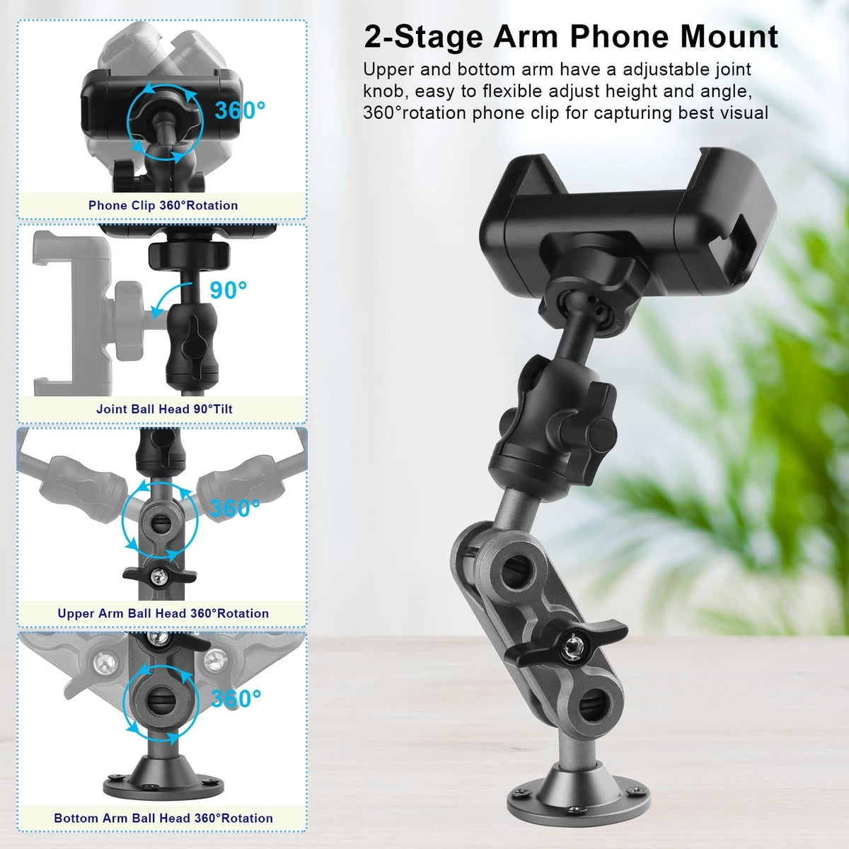 Wall Mount Phone Holder Drilling Base 3.5-7.5 inches (diagonal screen), Black