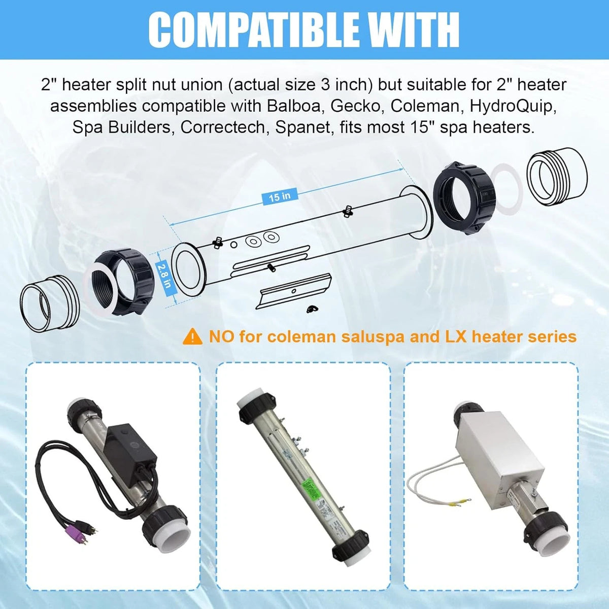 Spa Hot Tub Heater Split Nut Unions with Screws and Gasket,...