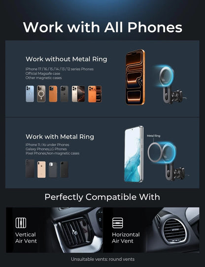 LISEN for MagSafe Car Mount, Magnetic Phone holder your car, Black