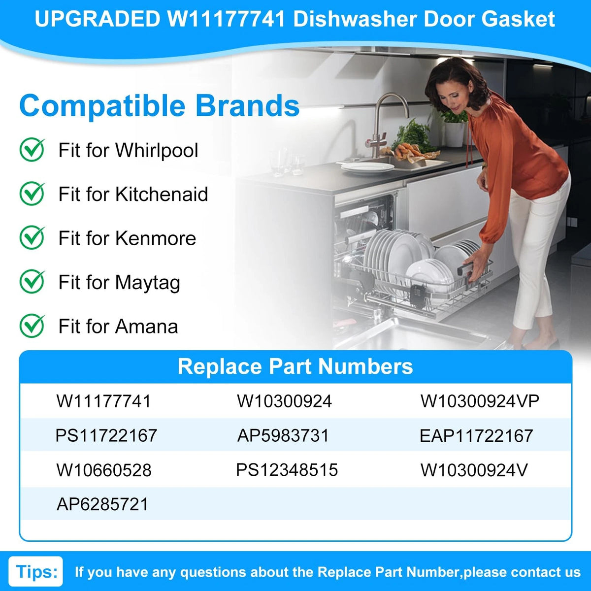 UPGRADED W11177741 Dishwasher Gasket Door Seal Compatible with Whirlpool...