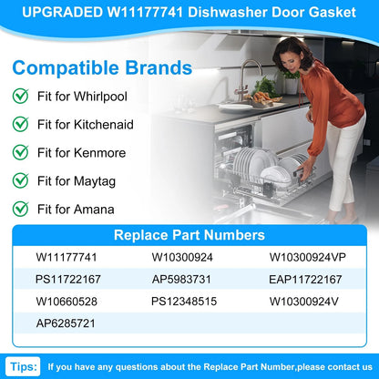 UPGRADED W11177741 Dishwasher Gasket Door Seal Compatible with Whirlpool...