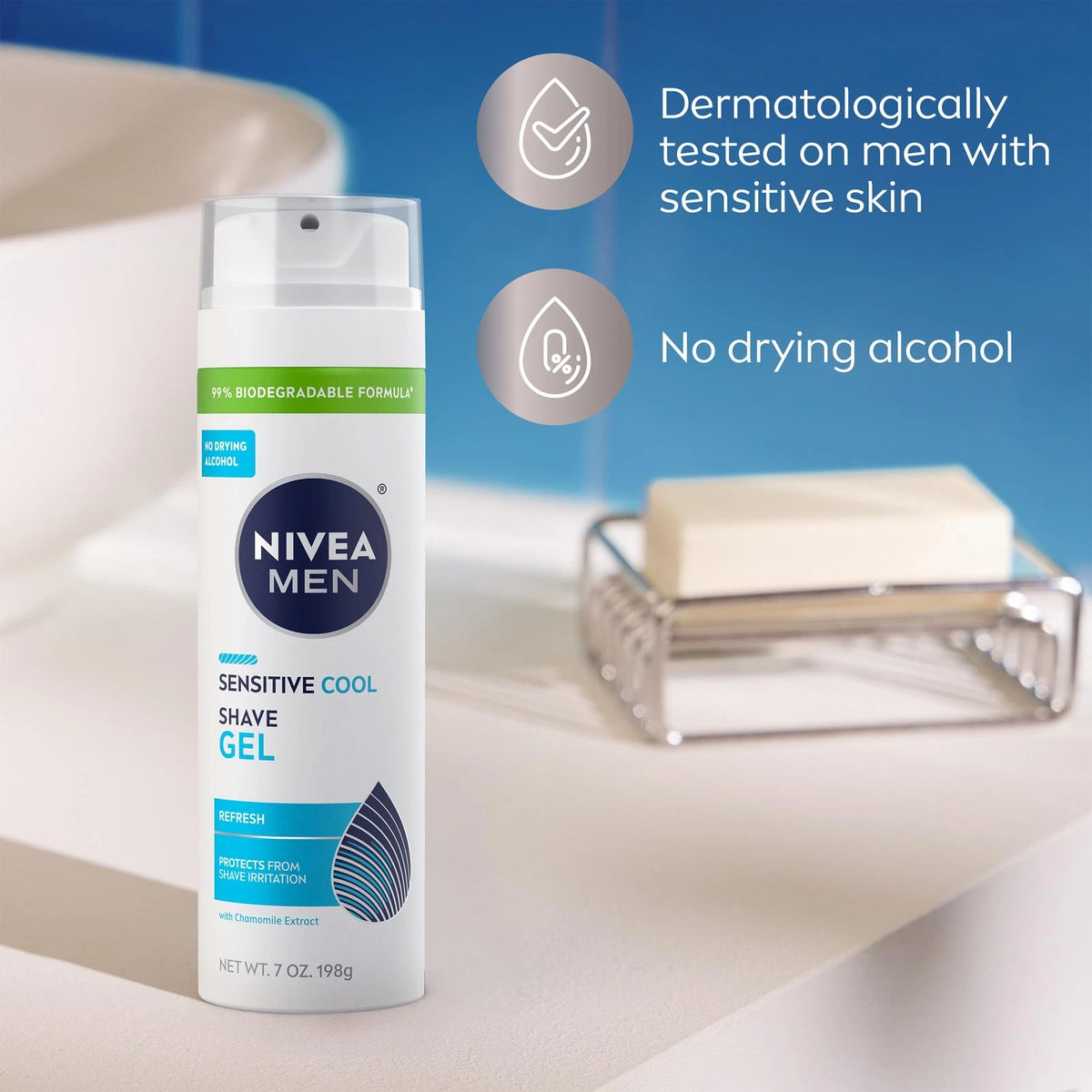 NIVEA MEN Sensitive Cool Shave Gel for 7 Ounce (Pack of 3), white