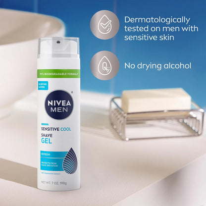NIVEA MEN Sensitive Cool Shave Gel for 7 Ounce (Pack of 3), white