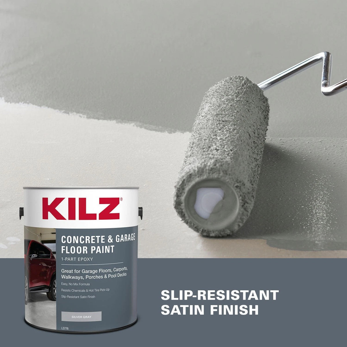 KILZ 1-Part Epoxy Acrylic Concrete & 128 Fl Oz (Pack of 1), Silver Gray
