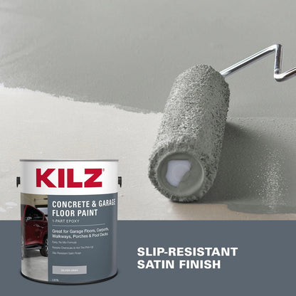 KILZ 1-Part Epoxy Acrylic Concrete & 128 Fl Oz (Pack of 1), Silver Gray