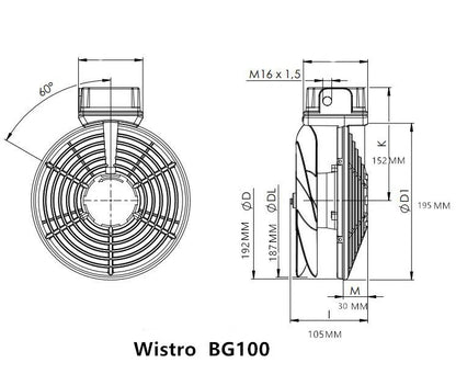 FLAI BG100 P15.51.0432 Wistro Fan IP66 230V Waterproof  Motor Cooling Fan
