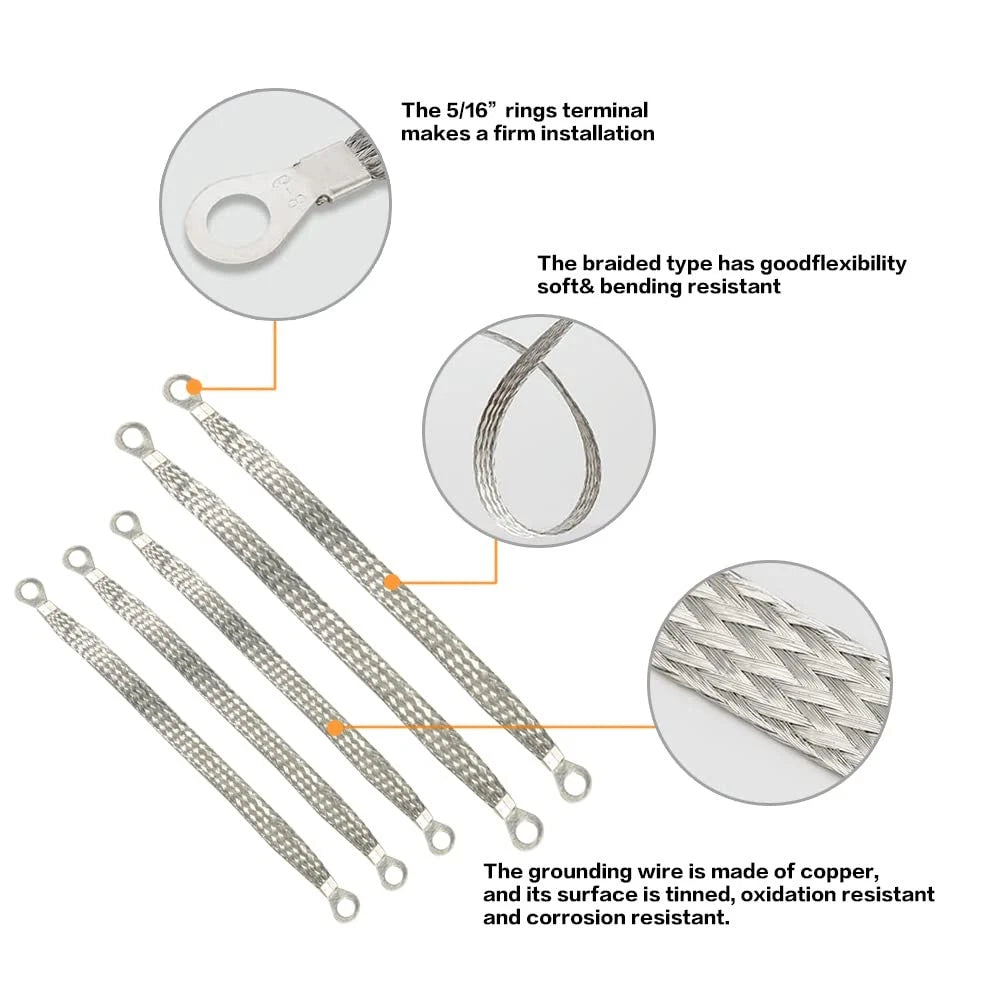 Universal Flat Braided Copper Ground Strap,Professional Vehicle Grounding...