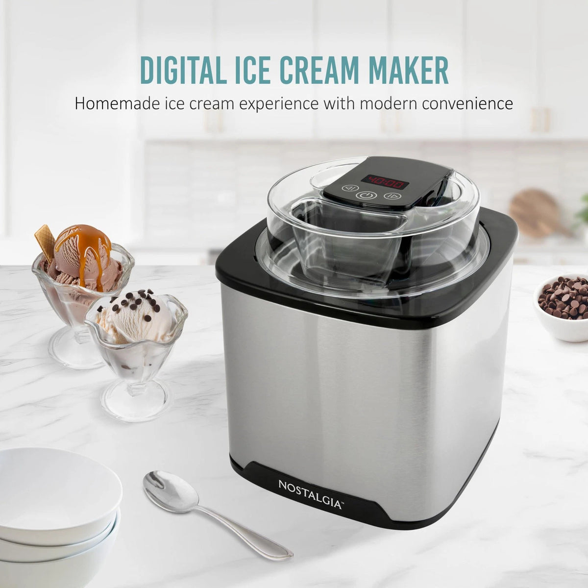 Nostalgia 2-Quart Electric Ice Cream Maker – Make Homemade Stainless Black