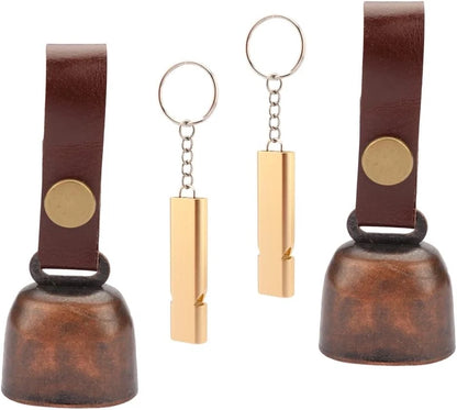 kcrygogo Loud Bear Bells with Leather Button Strap and Emergency Whistle for...