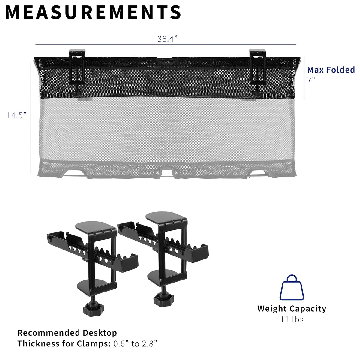 VIVO No Drill Clamp-on 36 inch Mesh Net Under Desk Cable 36", Black